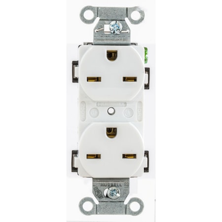 Hubbell Wiring Device-Kellems Duplex Straight Blade Receptacle, 6-15R, 15 A, 250V AC, 2 Pole, 3 Wire, Flush Mount, Grounded 5662WHI